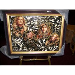 WILLIAM THE DUTCH MASTER VERDULT  FOUR LADIES  COLLAGE, ORIGINAL MIXED MEDIA FRAMED COLLAGE