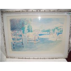 PAUL HUMPHREY ORIGINAL LITHOGRAPH CALIFORNIA INTERIOR. FRAMED