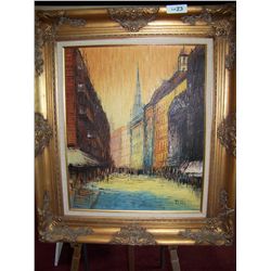 GORGEOUS FRENCH MID CENTURY SIGNED OIL ON CANVAS PAINTING, SIGNED JIFFY. GALLERY FRAMED