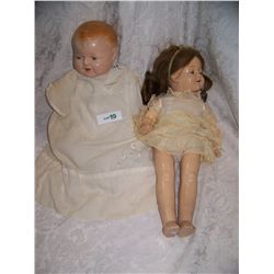 PAIR OF ANTIQUE/ VINTAGE HAND PAINTED PAPER MACHE DOLLS, BOY & GIRL