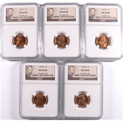 ( 5 ) 1945-D LINCOLN CENTS, NGC MS-66 RED GEMS!