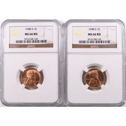 ( 2 ) 1948-S LINCOLN CENTS, NGC MS-66 REDS