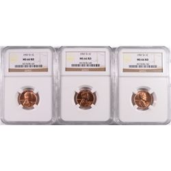 ( 3 ) 1957-D LINCOLN CENTS, NGC MS-66 REDS!