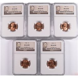( 5 ) 1944 LINCOLN CENTS, NGC MS-66 RED GEMS!
