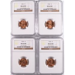 ( 4 ) 1958 LINCOLN CENTS , NGC MS-66 RED  GEMS
