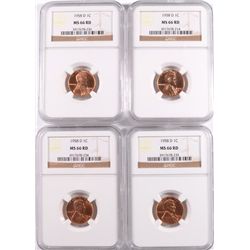 ( 4 ) 1958-D LINCOLN CENTS, NGC MS-66 REDS!!