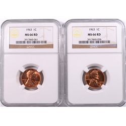 ( 2 ) 1963 LINCOLN CENTS, NGC MS-66 RED! RARE! MS-67 RED GO FOR $3000.00 EACH!