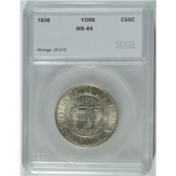 1936 YORK COMMEN HALF DOLLAR SEGS MS-64