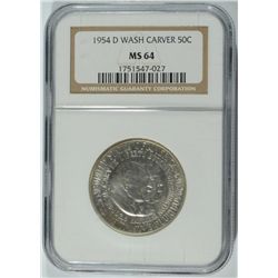1954-D WASHINGTON/CARVER COMMEN HALF DOLLAR NGC MS-64