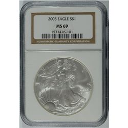 2005 SILVER AMERICAN EAGLE NGC MS-69