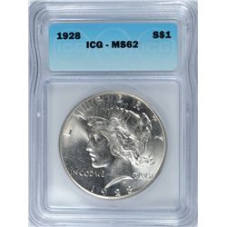 1928 PEACE DOLLAR ICG MS-62 BLAST WHITE