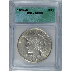 1934-S PEACE DOLLAR ICG AU-55