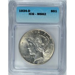 1934-D PEACE DOLLAR ICG MS-62