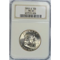 1953-S FRANKLIN HALF DOLLAR NGC MS65