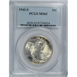 1943-S WALKING LIBERTY HALF DOLLAR PCGS MS65
