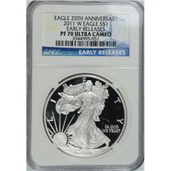 2011-W AMERICAN SILVER EAGLE NGC PF 70 ULTRA CAMEO EARLY RELEASE 25th ANNIV.
