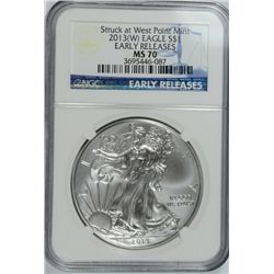2013-(W) AMERICAN SILVER EAGLE NGC MS 70 EARLY RELEASE