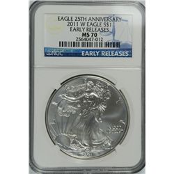 2011-W AMERICAN SILVER EAGLE NGC MS 70 EARLY RELEASE 25th ANNIV