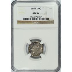 1957 ROOSEVELT DIME NGC MS 67 TONED