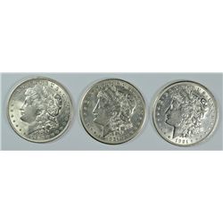 1921 P, D & S MORGAN SILVER DOLLARS AU / BU