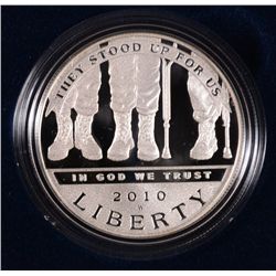 2010 AMERICAN VETERANS DISABLED for LIFE COMMEM SILVER DOLLAR PROOF, BOX / CERT