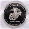 Image 2 : 2005 MARINE CORPS SILVER DOLLAR PROOF, ORIGINAL BOX / CERT