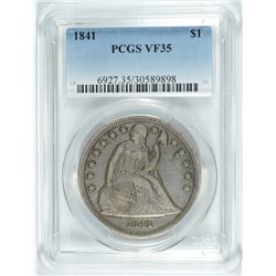 1841 SEATED DOLLAR, PCGS VF-35
