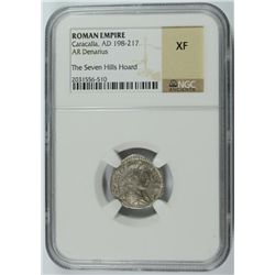 ROMAN EMPIRE ANCIENT SILVER DENARIUS, CARACALLA, A.D. 198-217  NGC XF