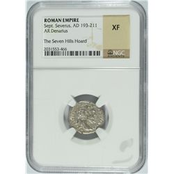 ANCIENT ROMAN SILVER DENARIUS, RULE OF SEPT. SEVERUS, AD 193-211  NGC XF!