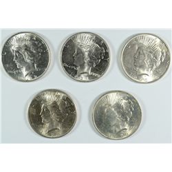 ( 5 ) CHOICE BU PEACE DOLLARS: ( 2 ) 1922, ( 1 ) 1923,  ( 1 ) 1924 & ( 1 ) 1925