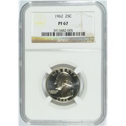 1962 WASHINGTON QUARTER, NGC PROOF-67