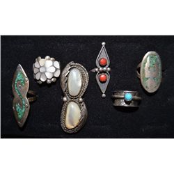 COLLECTION OF SIX NAVAJO SILVER RINGS
