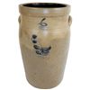 Image 1 : Stoneware churn, salt glaze w/floral design, 6 gal, 2.5" scratch on upper rim & a few minor chips on