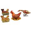 Image 1 : Toys (4), chickens & goose; 2 smaller chickens lay eggs & cluck, marked Baldwin & Wyandotte & Marx t
