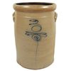 Image 1 : Stoneware churn w/lid, salt glaze 3 gal Lazy 8 w/Target, wood lid, Exc cond, 15"H.