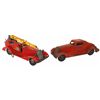 Image 1 : Toy Siren Fire Chief car (missing key) & V.F.D. Aerial Ladder Truck (no side ladders), Marx, pressed