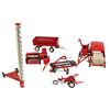Image 1 : Toy farm implements (6), True Scale corkscrew elevator, hay baler, plow & others, Good/VG cond w/som
