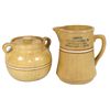 Image 1 : Stoneware advertising pitcher & bean pot (2), Red Wing Saffron pitcher from Farmers Grain & Merc. Co