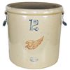 Image 1 : Stoneware Red Wing crock, 12 gal w/Wing, bail handles, Exc cond w/1 sm chip on inside rim, 17"H.
