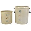 Image 1 : Stoneware Red Wing crocks (2), 3 gal & 6 gal w/bail handles, zinc glaze Wing crocks, both Exc cond, 