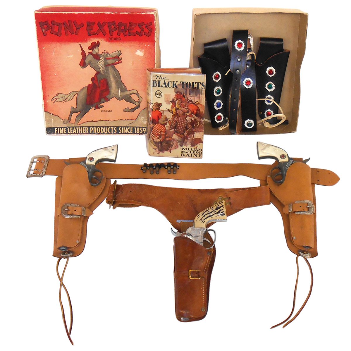 Western Toy Guns Book 4 Leather Double Holster Set W 5 Bullets western-toy-guns-book-4-leather-double-holster-set-w-5-bullets