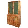 Image 1 : Furniture, primitive stepback cupboard, painted pine w/scalloped sides, scraped to show various colo