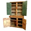 Image 2 : Furniture, primitive stepback cupboard, painted pine w/scalloped sides, scraped to show various colo