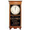 Image 1 : Advertising baking powder clock, Calumet Baking Powder wall regulator, oak case w/reverse-painted ad