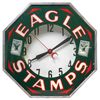 Image 1 : Advertising neon clock, Eagle Stamps, octagon face, Exc working cond, 18"H x 18"W.