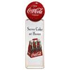 Image 1 : Coca-Cola sign, red button & carton graphic, "Serve Coke at Home", enamel on metal, c.1950's, Near-M