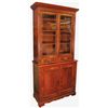 Image 1 : Furniture, bookcase or cupboard, 2-pc walnut w/matched flame veneers throughout, c.1870's, fruit pul