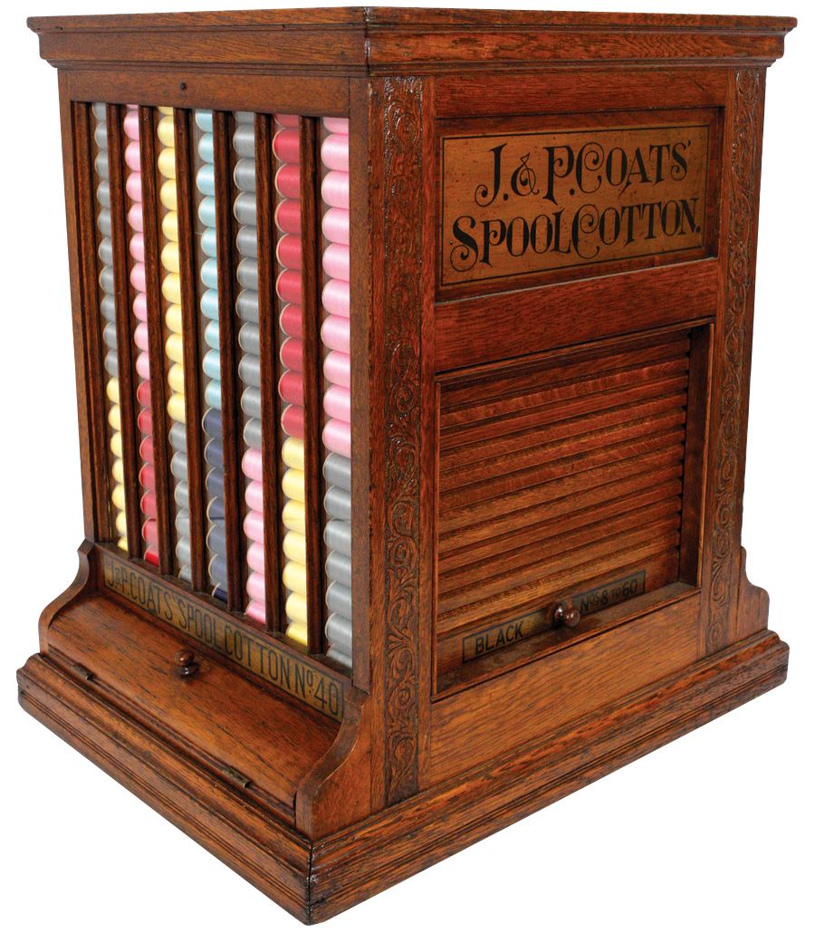 Country Store Spool Cabinet J P Coats Revolving Oak Case W 14 Columns For Thread C 1910 Exc O