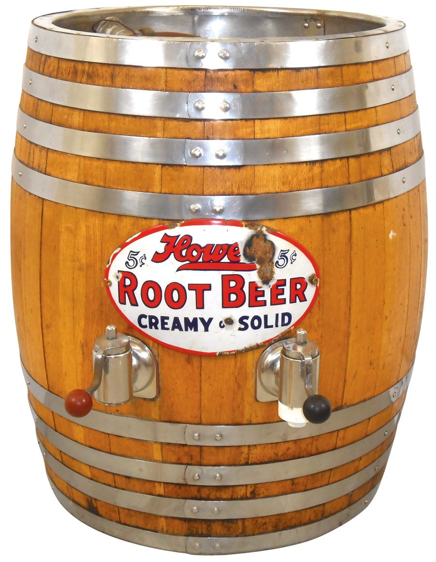 Syrup dispenser, Howel's Root Beer barrel, oak & metal, c.1940's