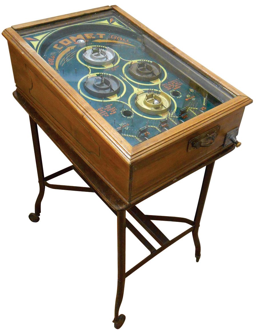 Coin-operated pinball machine, Golden Comet Ball, space-age look ...